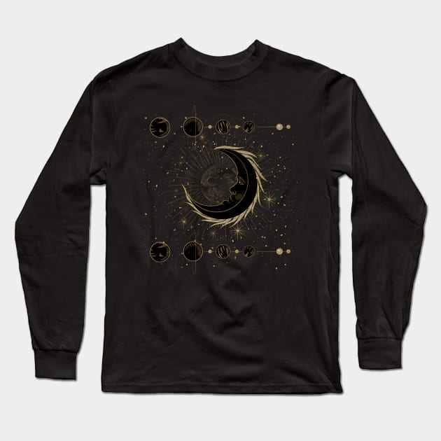 Elegant golden moon with stars Long Sleeve T-Shirt by Nicky2342